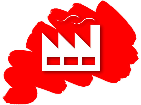Fabrik Icon auf Roter Farbe